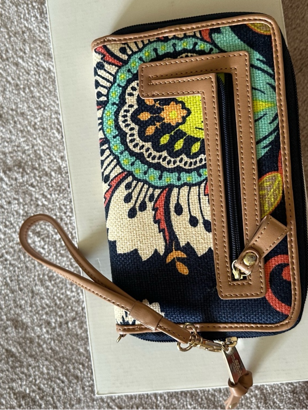 Spartina 449 Floral Canvas Wristlet Clutch with Tan Trim